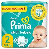 Prima Aktif Bebek Fırsat Paket 2 Beden 288'li 72X4 Paket 4-8 Kg Yenidoğan Bebek Bezi  